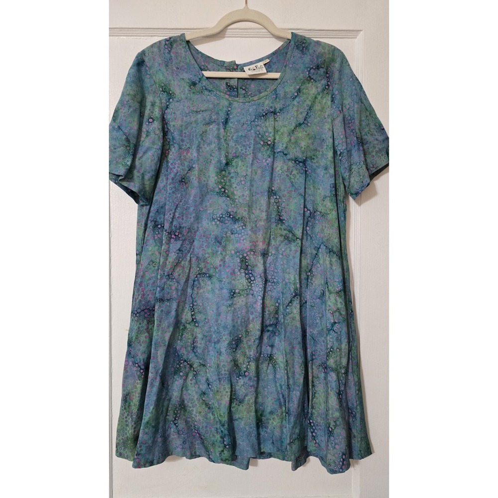 Go‎ Fish Dress Size Small Blue Green Short Flowy Runs Big